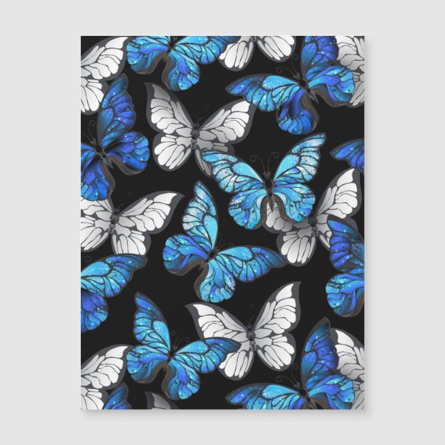Dark Seamless Pattern with Blue Butterflies Morpho Magnetic Invitation (Front)