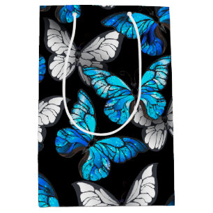 Dark Seamless Pattern with Blue Butterflies Morpho Medium Gift Bag