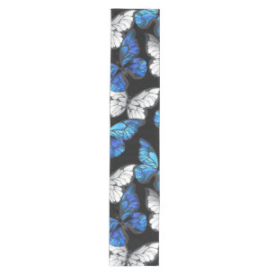 Dark Seamless Pattern with Blue Butterflies Morpho Medium Table Runner