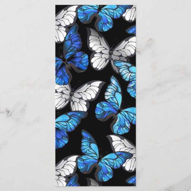 Dark Seamless Pattern with Blue Butterflies Morpho Menu (Front)