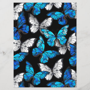 Dark Seamless Pattern with Blue Butterflies Morpho Menu