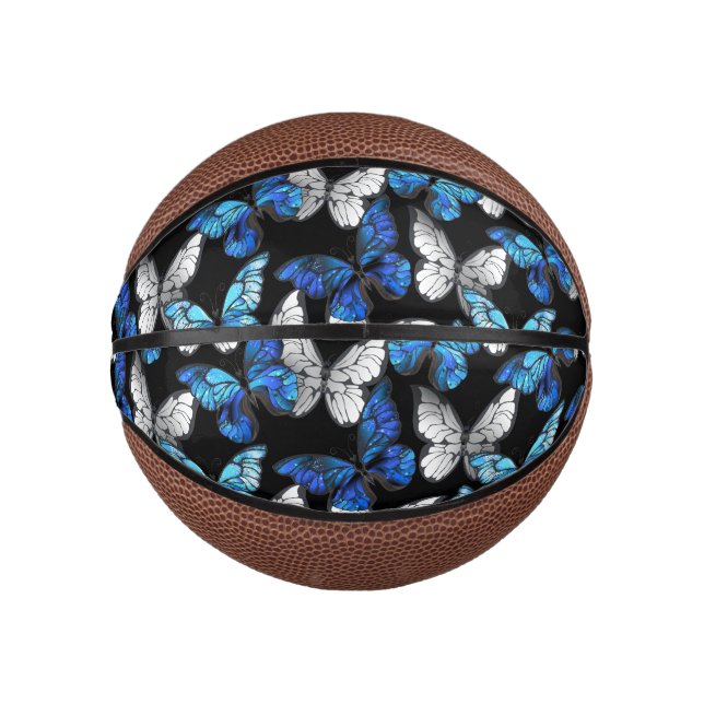 Dark Seamless Pattern with Blue Butterflies Morpho Mini Basketball (Front)