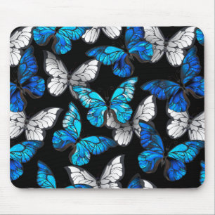 Dark Seamless Pattern with Blue Butterflies Morpho Mouse Mat