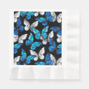 Dark Seamless Pattern with Blue Butterflies Morpho Napkin