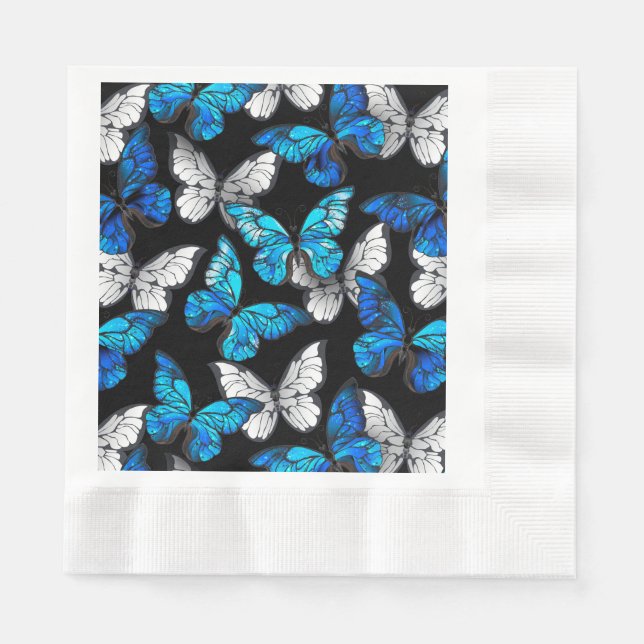Dark Seamless Pattern with Blue Butterflies Morpho Napkin (Front)