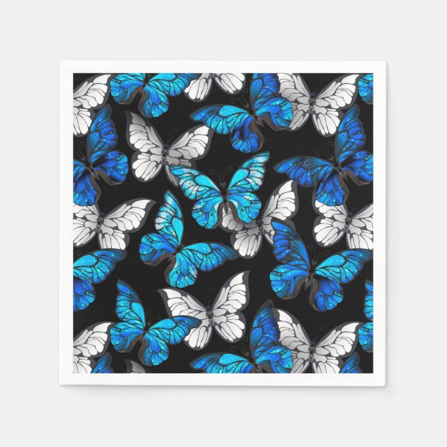 Dark Seamless Pattern with Blue Butterflies Morpho Napkin (Front)