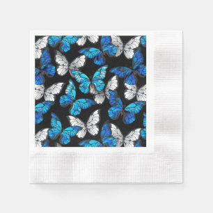 Dark Seamless Pattern with Blue Butterflies Morpho Napkin