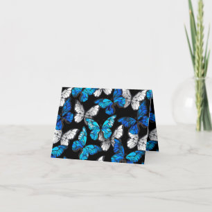 Dark Seamless Pattern with Blue Butterflies Morpho Note Card