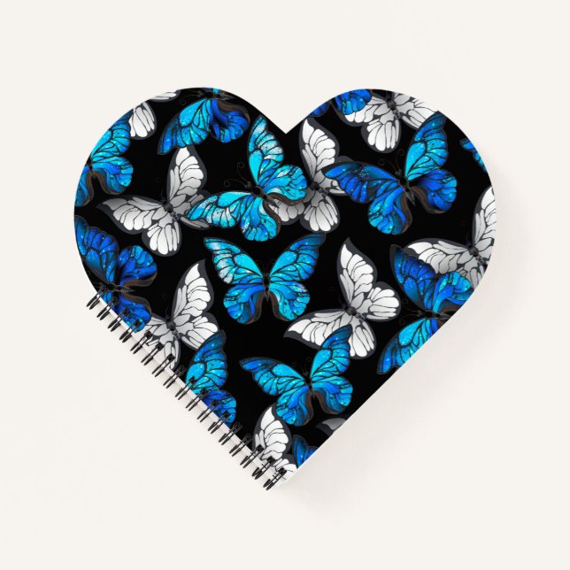 Dark Seamless Pattern with Blue Butterflies Morpho Notebook (Front)