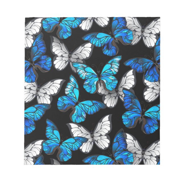Dark Seamless Pattern with Blue Butterflies Morpho Notepad (Front)