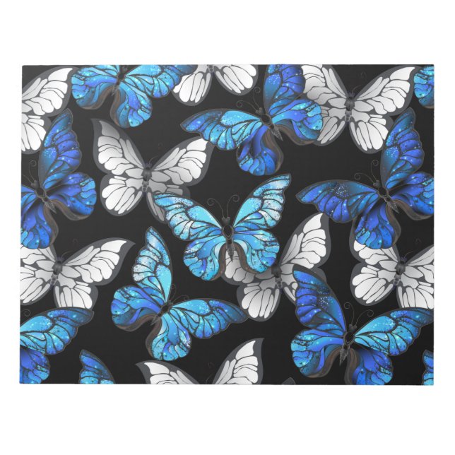 Dark Seamless Pattern with Blue Butterflies Morpho Notepad (Front)
