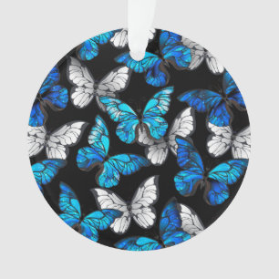 Dark Seamless Pattern with Blue Butterflies Morpho Ornament