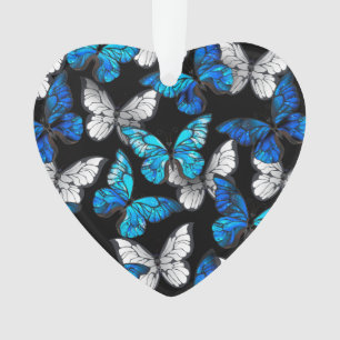 Dark Seamless Pattern with Blue Butterflies Morpho Ornament