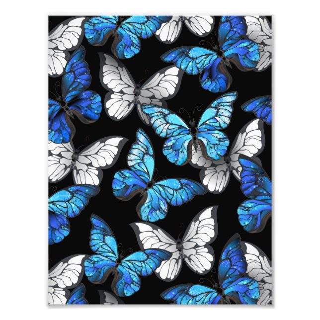 Dark Seamless Pattern with Blue Butterflies Morpho Photo Print (Front)