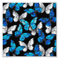 Dark Seamless Pattern with Blue Butterflies Morpho