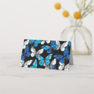 Dark Seamless Pattern with Blue Butterflies Morpho Place Card