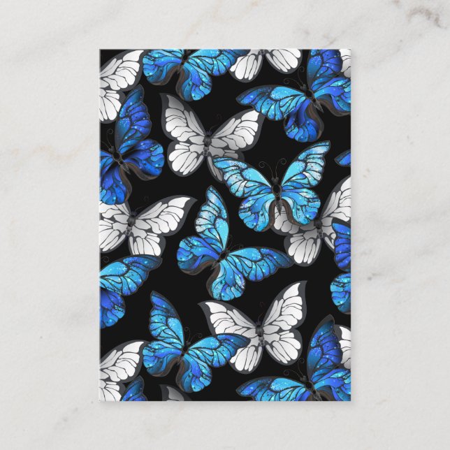 Dark Seamless Pattern with Blue Butterflies Morpho Place Card (Front)