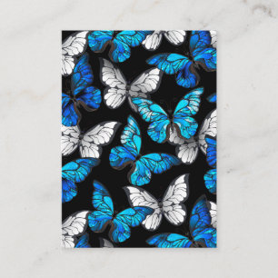 Dark Seamless Pattern with Blue Butterflies Morpho Place Card