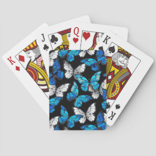 Dark Seamless Pattern with Blue Butterflies Morpho Playing Cards