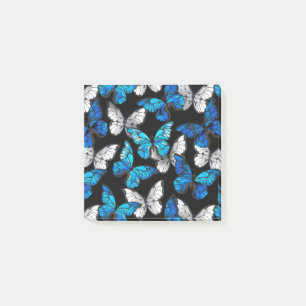 Dark Seamless Pattern with Blue Butterflies Morpho Post-it Notes