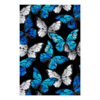 Dark Seamless Pattern with Blue Butterflies Morpho