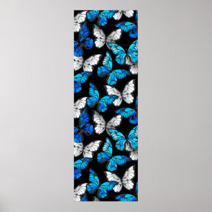 Dark Seamless Pattern with Blue Butterflies Morpho Poster