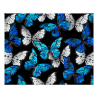 Dark Seamless Pattern with Blue Butterflies Morpho