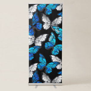 Dark Seamless Pattern with Blue Butterflies Morpho Retractable Banner