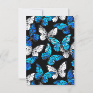 Dark Seamless Pattern with Blue Butterflies Morpho RSVP Card
