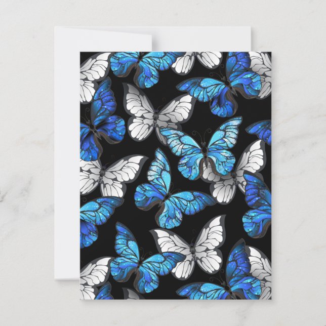 Dark Seamless Pattern with Blue Butterflies Morpho RSVP Card (Front)