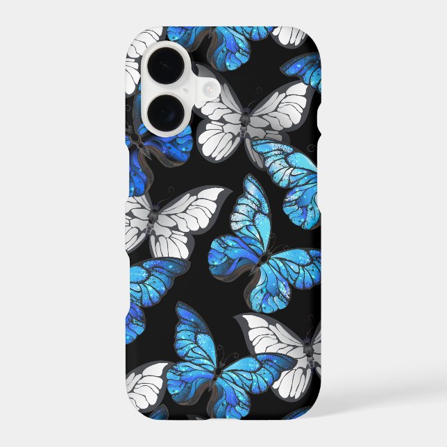 Dark Seamless Pattern with Blue Butterflies Morpho Samsung Galaxy Case (Back)