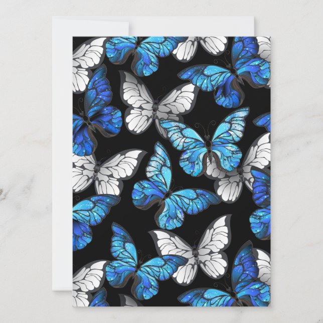 Dark Seamless Pattern with Blue Butterflies Morpho Save The Date (Front)
