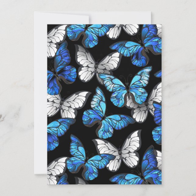 Dark Seamless Pattern with Blue Butterflies Morpho Save The Date (Front)