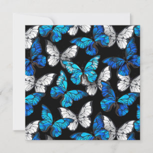 Dark Seamless Pattern with Blue Butterflies Morpho Save The Date