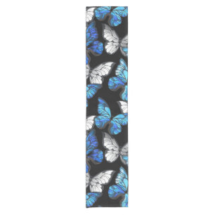 Dark Seamless Pattern with Blue Butterflies Morpho Short Table Runner