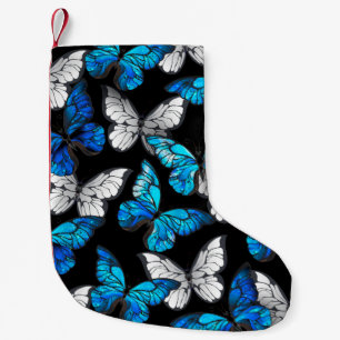 Dark Seamless Pattern with Blue Butterflies Morpho Small Christmas Stocking