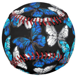 Dark Seamless Pattern with Blue Butterflies Morpho Softball