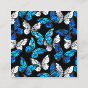 Dark Seamless Pattern with Blue Butterflies Morpho Square Business Card