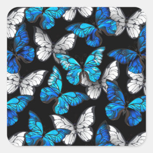 Dark Seamless Pattern with Blue Butterflies Morpho Square Sticker