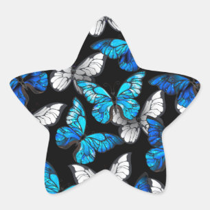 Dark Seamless Pattern with Blue Butterflies Morpho Star Sticker