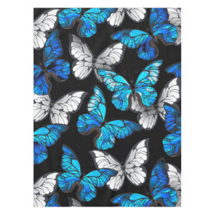 Dark Seamless Pattern with Blue Butterflies Morpho Tablecloth