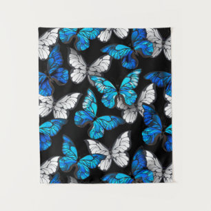 Dark Seamless Pattern with Blue Butterflies Morpho Tapestry