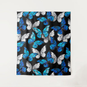 Dark Seamless Pattern with Blue Butterflies Morpho Tapestry