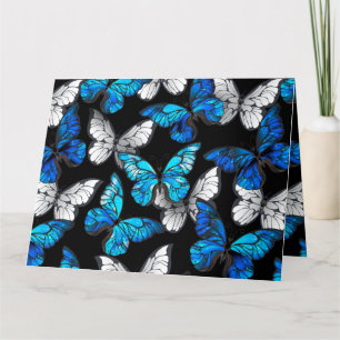 Dark Seamless Pattern with Blue Butterflies Morpho Thank You Card