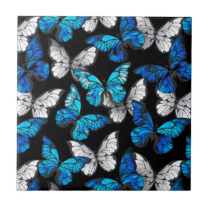 Dark Seamless Pattern with Blue Butterflies Morpho Tile