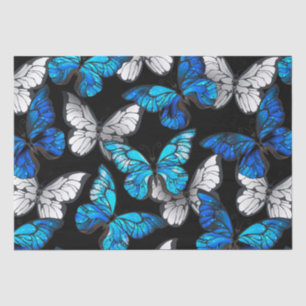 Dark Seamless Pattern with Blue Butterflies Morpho Tissue Paper