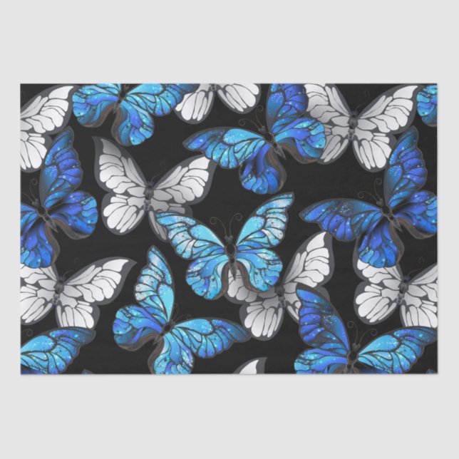 Dark Seamless Pattern with Blue Butterflies Morpho Tissue Paper (Front)