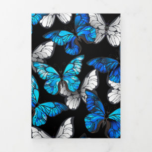 Dark Seamless Pattern with Blue Butterflies Morpho Tri-Fold Announcement