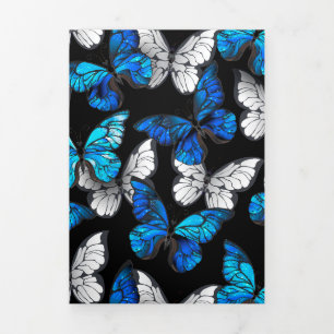 Dark Seamless Pattern with Blue Butterflies Morpho Tri-Fold Holiday Card