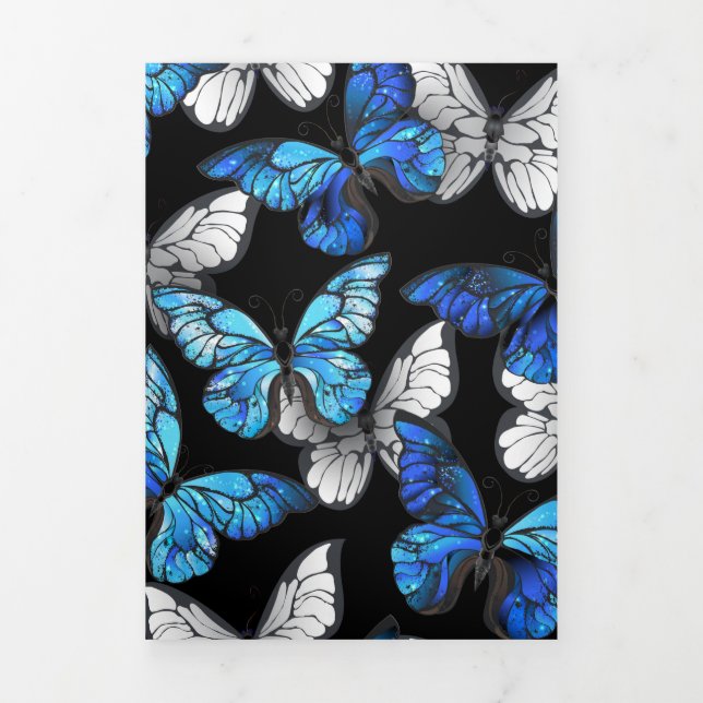 Dark Seamless Pattern with Blue Butterflies Morpho Tri-Fold Programme (Cover)